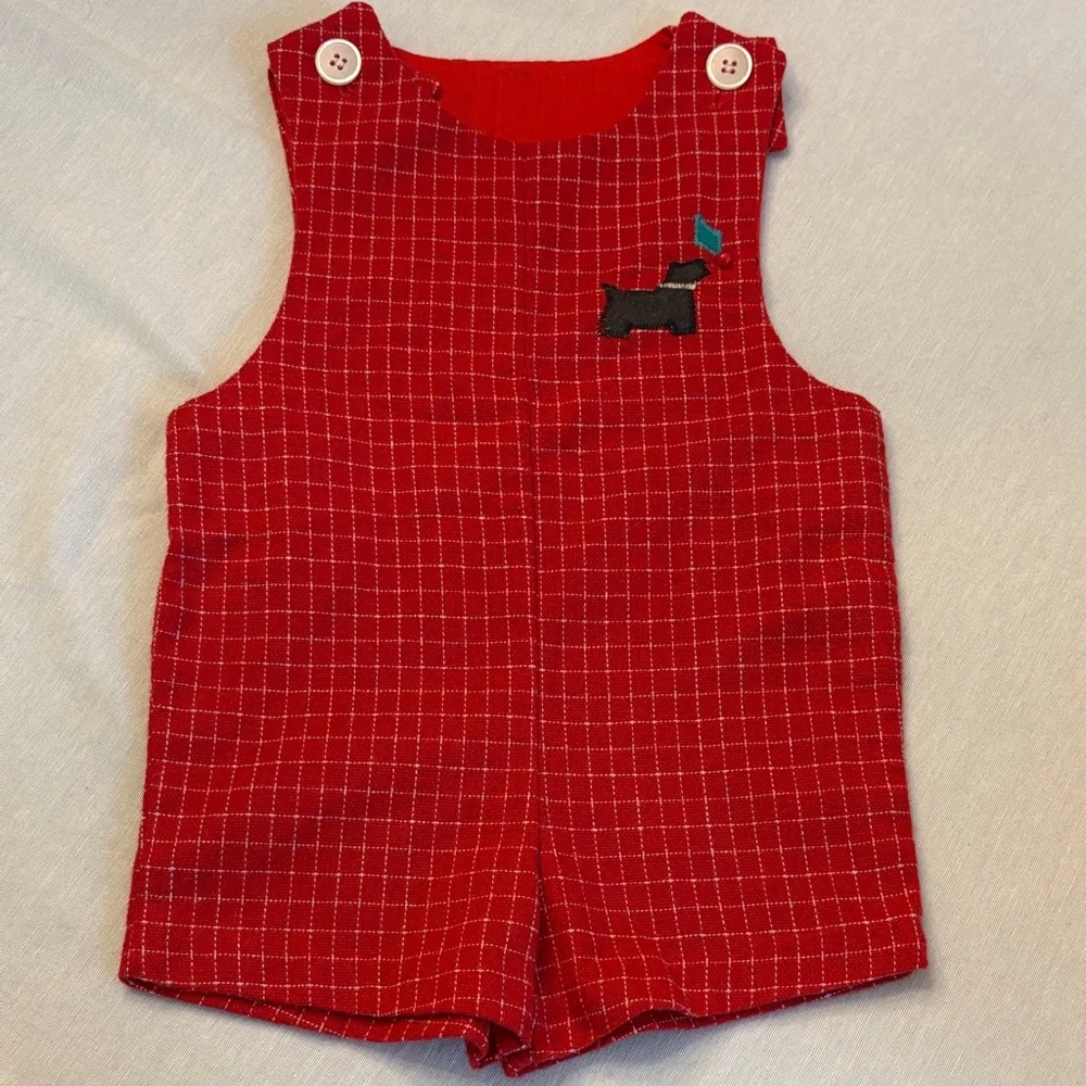 Vintage Red Checkered Toddler Romper with Dog Patch